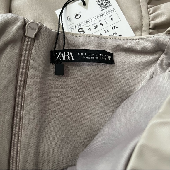 ZARA FAUX LEATHER MINI RUCHED BODYCON DRESS SZ S - Picture 10 of 14
